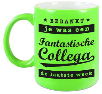 Bellatio Decorations Cadeau mok / beker neon groen - fantastische collega laatste week - bedankt werknemer/ afscheid collega/ pensioen cadeau