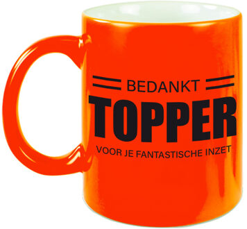 Bellatio Decorations Cadeau mok / beker neon oranje bedankt topper voor je fantastische inzet - bedankt werknemer/ afscheid collega/ pensioen