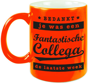 Bellatio Decorations Cadeau mok / beker neon oranje - fantastische collega laatste week - bedankt werknemer/ afscheid collega/ pensioen cadea