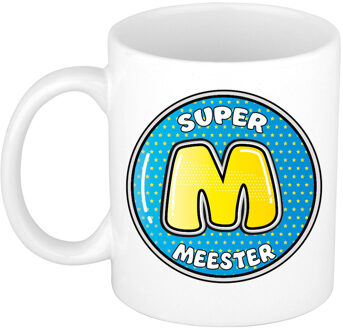 Bellatio Decorations Cadeau mok/beker - Super meester - wit - 300 ml - feest mokken