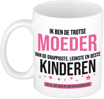 Bellatio Decorations Cadeau mok / beker wit ik ben de trotse moeder van de grappigste, leukste en beste kinderen 300 ml - feest mokken