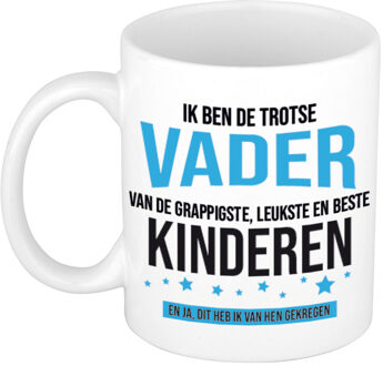 Bellatio Decorations Cadeau mok / beker wit ik ben de trotse vader van de grappigste, leukste en beste kinderen 300 ml - feest mokken