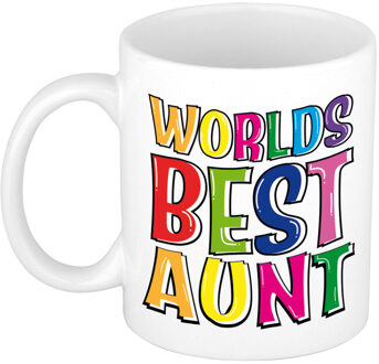 Bellatio Decorations Cadeau mok / beker - Worlds Best Aunt - regenboog - 300 ml - voor tante - feest mokken Wit