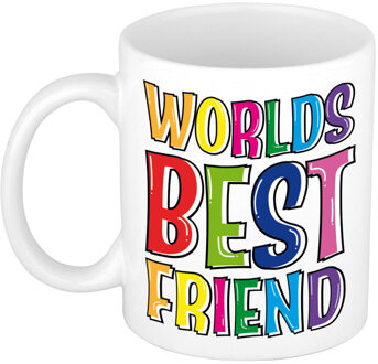 Bellatio Decorations Cadeau mok / beker - Worlds Best Friend - regenboog - 300 ml - voor vriend of vriendin - feest mokk Wit