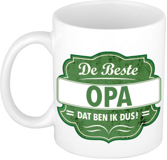 Bellatio Decorations Cadeau mok - De beste opa, dat ben ik - 300 ml - koffiemok - beker - wit met groen embleem