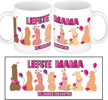 Bellatio Decorations Cadeau mok Moederdag - Liefste mama - piemels - fout/grappig - feest mokken Wit