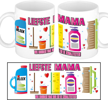 Bellatio Decorations Cadeau mok Moederdag - Liefste mama - schoonmaken - grappig - feest mokken Wit