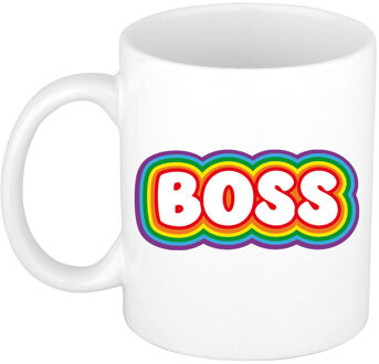 Bellatio Decorations Cadeau mok voor baas - regenboog - grappig - keramiek - 300 ml - boss - feest mokken Multikleur