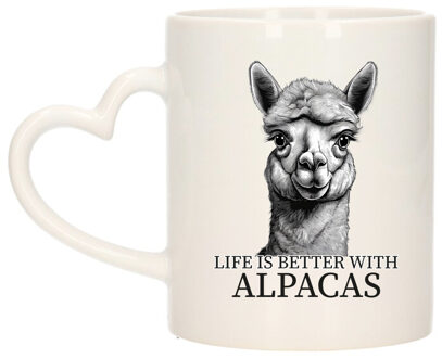 Bellatio Decorations Cadeau mok voor boerderij dieren fans - alpaca - hartjes oor - keramiek - 300 ml