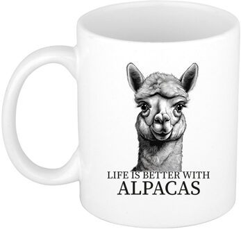 Bellatio Decorations Cadeau mok voor boerderij dieren fans - alpaca - wit - keramiek - 300 ml