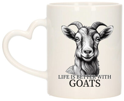 Bellatio Decorations Cadeau mok voor boerderij dieren fans - geiten - hartjes oor - keramiek - 300 ml