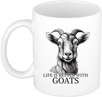 Bellatio Decorations Cadeau mok voor boerderij dieren fans - geiten - wit - keramiek - 300 ml