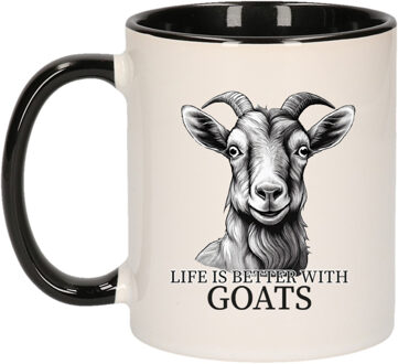 Bellatio Decorations Cadeau mok voor boerderij dieren fans - geiten - zwart - keramiek - 300 ml