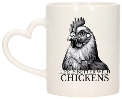 Bellatio Decorations Cadeau mok voor boerderij dieren fans - kippen - hartjes oor - keramiek - 300 ml