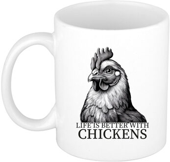 Bellatio Decorations Cadeau mok voor boerderij dieren fans - kippen - wit - keramiek - 300 ml