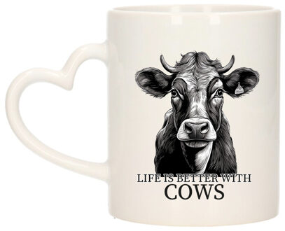 Bellatio Decorations Cadeau mok voor boerderij dieren fans - koeien - hartjes oor - keramiek - 300 ml