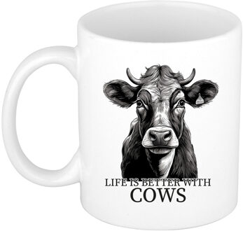 Bellatio Decorations Cadeau mok voor boerderij dieren fans - koeien - wit - keramiek - 300 ml