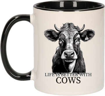 Bellatio Decorations Cadeau mok voor boerderij dieren fans - koeien - zwart - keramiek - 300 ml