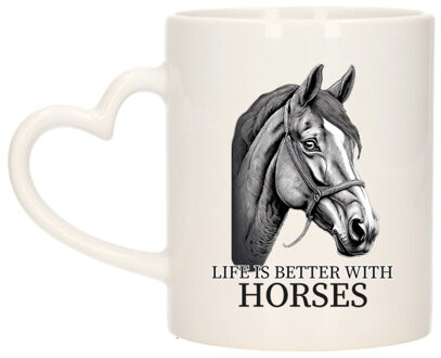Bellatio Decorations Cadeau mok voor boerderij dieren fans - paarden - hartjes oor - keramiek - 300 ml