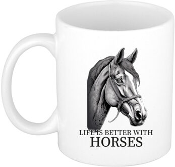 Bellatio Decorations Cadeau mok voor boerderij dieren fans - paarden - wit - keramiek - 300 ml