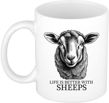 Bellatio Decorations Cadeau mok voor boerderij dieren fans - schaap - wit - keramiek - 300 ml