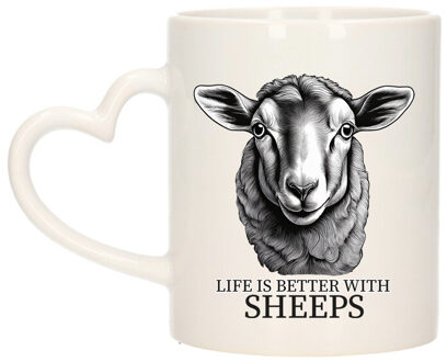 Bellatio Decorations Cadeau mok voor boerderij dieren fans - schapen - hartjes oor - keramiek - 300 ml