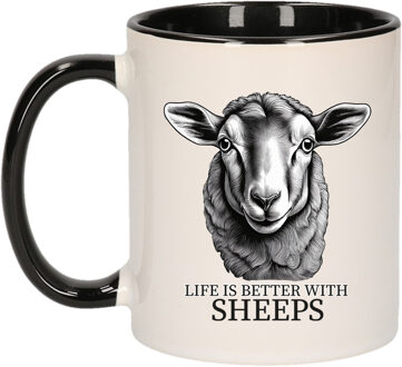 Bellatio Decorations Cadeau mok voor boerderij dieren fans - schapen - zwart - keramiek - 300 ml