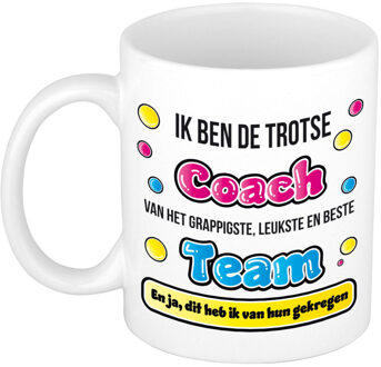 Bellatio Decorations cadeau mok voor coach - grappig - keramiek - 300 ml - feest mokken Roze