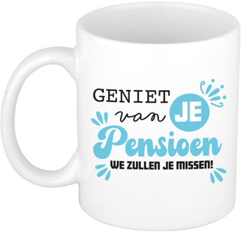 Bellatio Decorations Cadeau mok voor collega - afscheid/pensioen - blauw/wit - keramiek - 300 ml