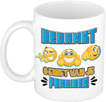 Bellatio Decorations Cadeau mok voor collega - afscheid/pensioen - blauw/wit - keramiek - 300 ml