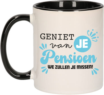 Bellatio Decorations Cadeau mok voor collega - afscheid/pensioen - blauw/zwart - keramiek - 300 ml