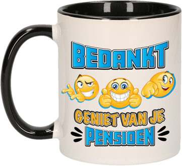 Bellatio Decorations Cadeau mok voor collega - afscheid/pensioen - blauw/zwart - keramiek - 300 ml