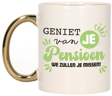 Bellatio Decorations Cadeau mok voor collega - afscheid/pensioen - groen met gouden oor - keramiek - 300 ml