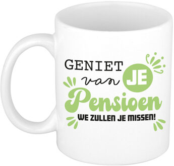Bellatio Decorations Cadeau mok voor collega - afscheid/pensioen - groen/wit - keramiek - 300 ml