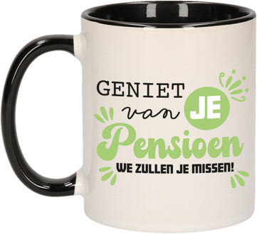Bellatio Decorations Cadeau mok voor collega - afscheid/pensioen - groen/zwart - keramiek - 300 ml