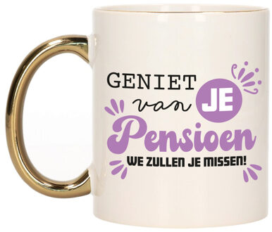 Bellatio Decorations Cadeau mok voor collega - afscheid/pensioen - paars met gouden oor - keramiek - 300 ml