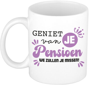 Bellatio Decorations Cadeau mok voor collega - afscheid / pensioen - paars/wit - keramiek - 300 ml