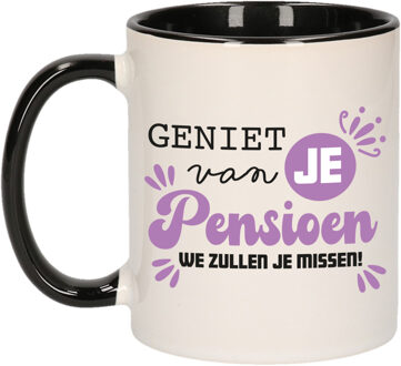 Bellatio Decorations Cadeau mok voor collega - afscheid/pensioen - paars/zwart - keramiek - 300 ml