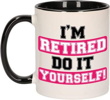 Bellatio Decorations Cadeau mok voor collega - afscheid/pensioen - roze/zwart - keramiek - 300 ml