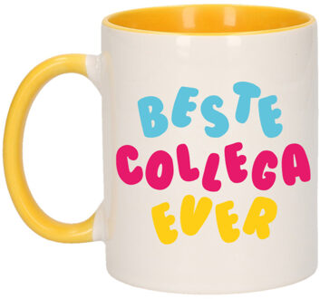 Bellatio Decorations Cadeau mok voor collega - beste collega ever - geel - keramiek - 300 ml