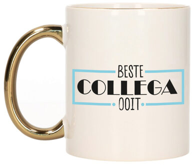 Bellatio Decorations Cadeau mok voor collega - beste collega ooit - blauw/goud - keramiek - 300 ml Goudkleurig