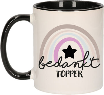 Bellatio Decorations Cadeau mok voor collega - zwart kleuren - bedankt - afscheid/pensioen - keramiek - 300 ml