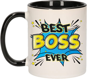 Bellatio Decorations Cadeau mok voor de beste baas - blauw/zwart - 300 ml - werkgever cadeau - beker