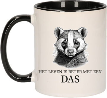 Bellatio Decorations Cadeau mok voor de familie Das - het leven is beter met - zwart - keramiek - 300 ml