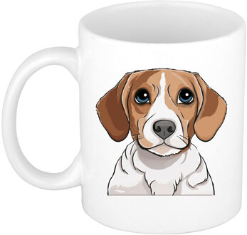 Bellatio Decorations Cadeau mok voor honden liefhebbers - Beagle - Cartoon tekening - keramiek - 300 ml