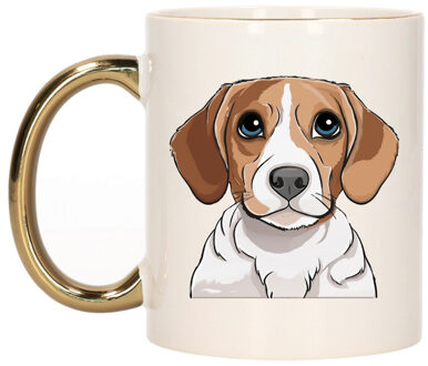 Bellatio Decorations Cadeau mok voor honden liefhebbers - Beagle - goud - Cartoon - keramiek - 300 ml