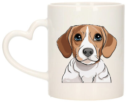 Bellatio Decorations Cadeau mok voor honden liefhebbers - Beagle hond - hartje - Cartoon - keramiek - 300 ml