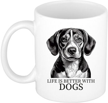 Bellatio Decorations Cadeau mok voor honden liefhebbers - Beagle - wit - pentekening - keramiek - 300 ml