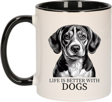 Bellatio Decorations Cadeau mok voor honden liefhebbers - Beagle - zwart oor - pentekening - keramiek - 300 ml