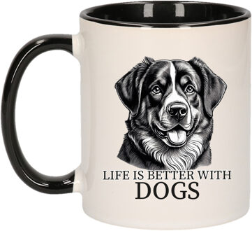Bellatio Decorations Cadeau mok voor honden liefhebbers - Berner Sennenhond - zwart - keramiek - 300 ml